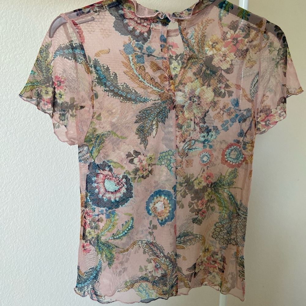 sheer mesh top with multi floral pattern - Picture 2 of 2